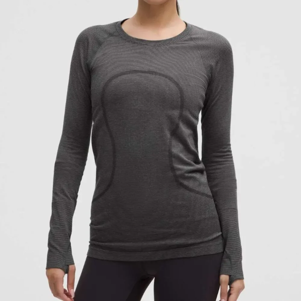 Lululemon Swiftly Tech Long-Sleeve Shirt 2.0 Hip Length Stripe Black Size 10